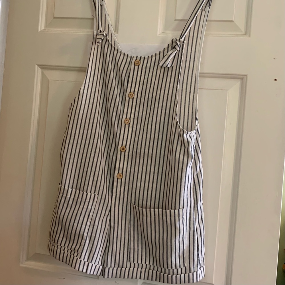 Navy & cream stripe romper, S NWT